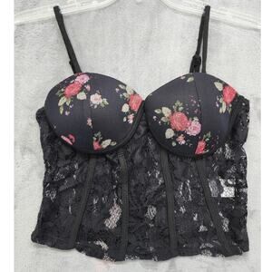 Willow Young Contemporary Lace Corset Top Size M Floral Padded‎ Cups Back Zip